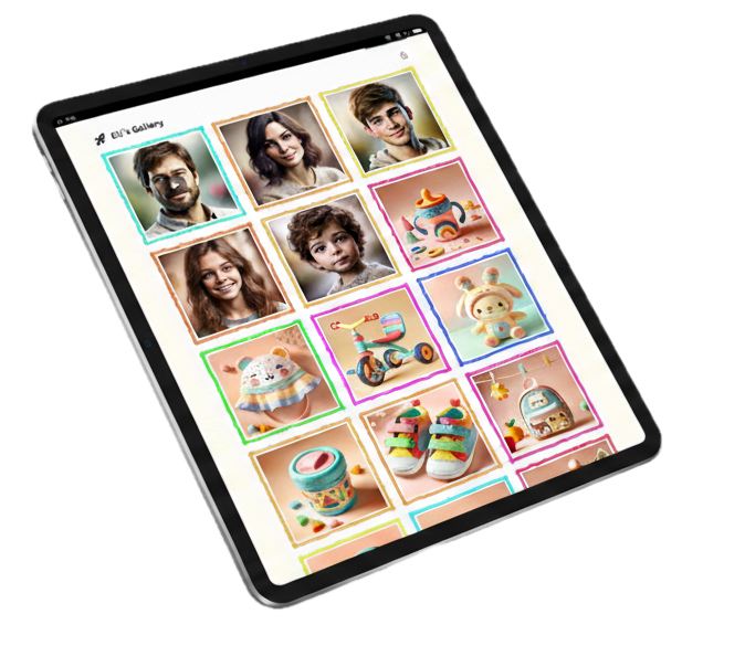 HearthWords app showing a grid of family photos and educational images